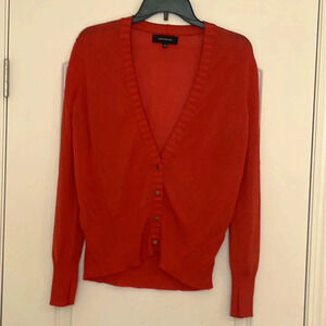 Jones New York Collection Button Front V-Neck Orange Cardigan Sweater Size L